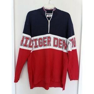 Y2K VTG Tommy Hilfiger 1/4 Zip Sweater Spellout Colorblock Sz M Red White Blue